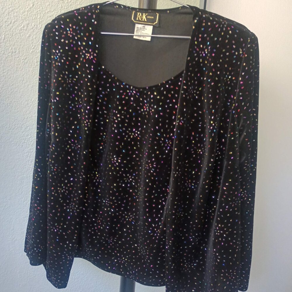 Plus 1x/2x R&K Evening Wear 90s Glam Sequin Twinset Black 20W/22W Shoulder Pads